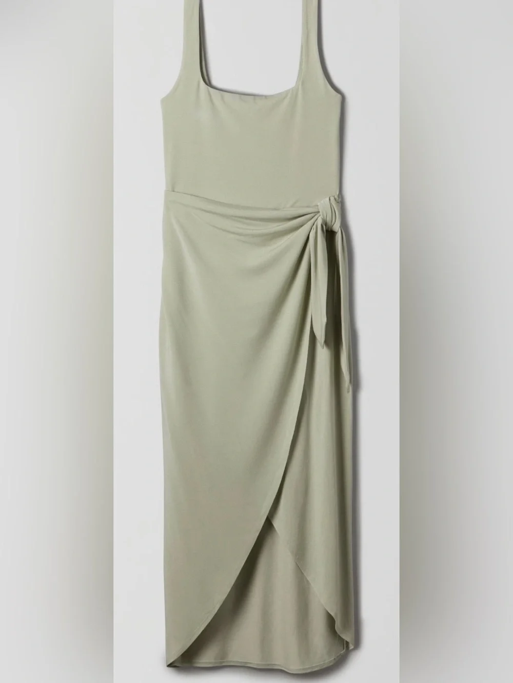 NWT Aritzia Wilfred Saturn Midi Dress Square Neck Wrap in Pastel Sage Green Sz M - Picture 5 of 12